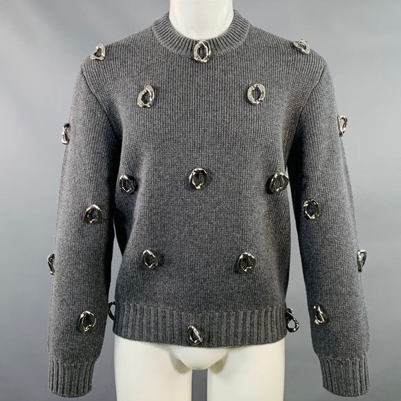 BURBERRY Size XS Grey Embellishment Cashmere Wool Crew Neck Sweater - Picture 1 of 6